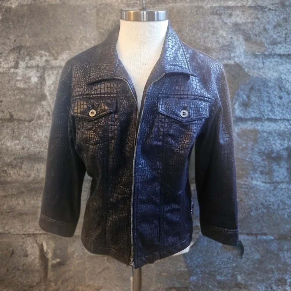 Ruby Rd. Black Croc-Embossed Leather Jacket - Picture 1 of 5